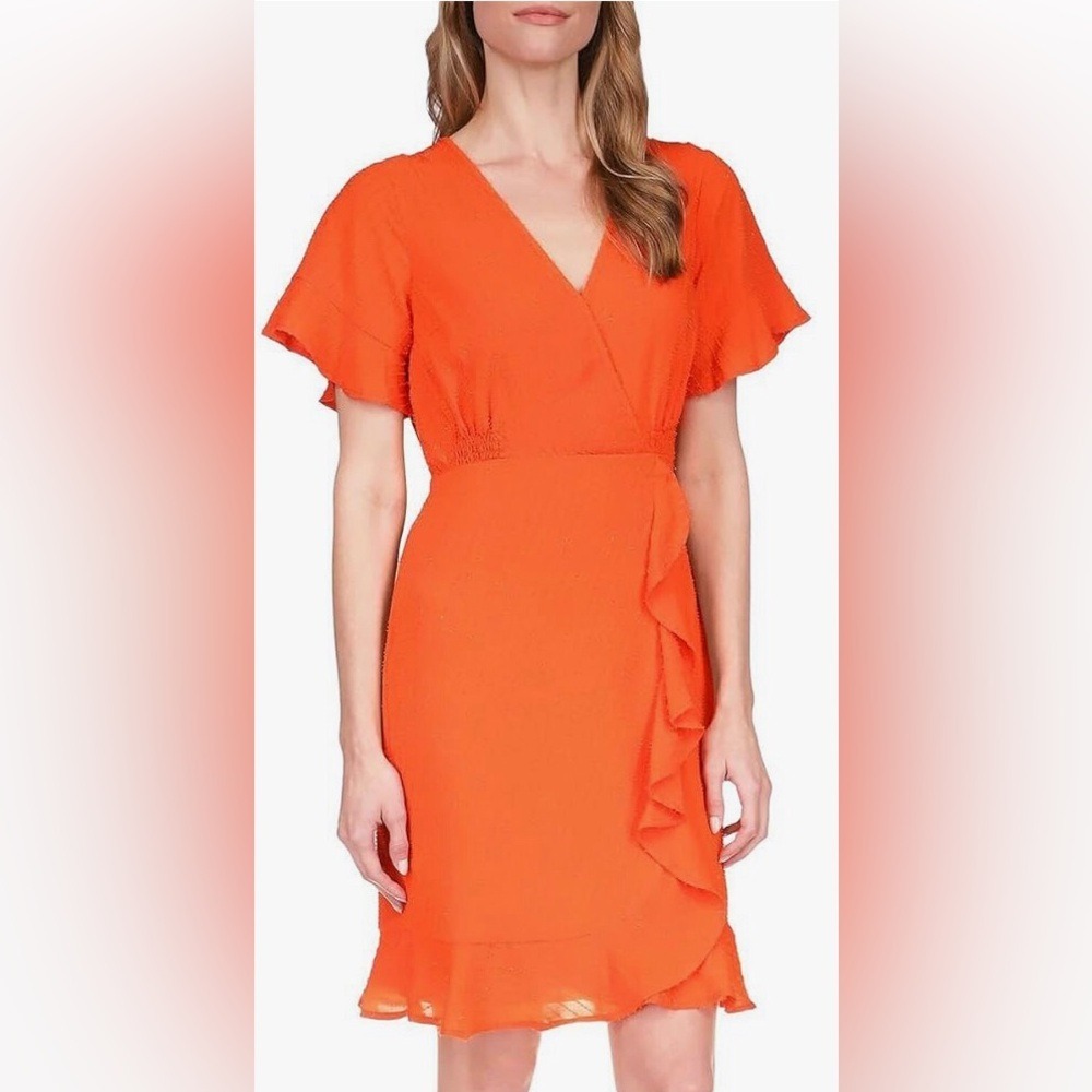 Michael‎ Kors Women's XL Dress Optic Orange Clip Dot Ruffle Wrap MS381KI8B5